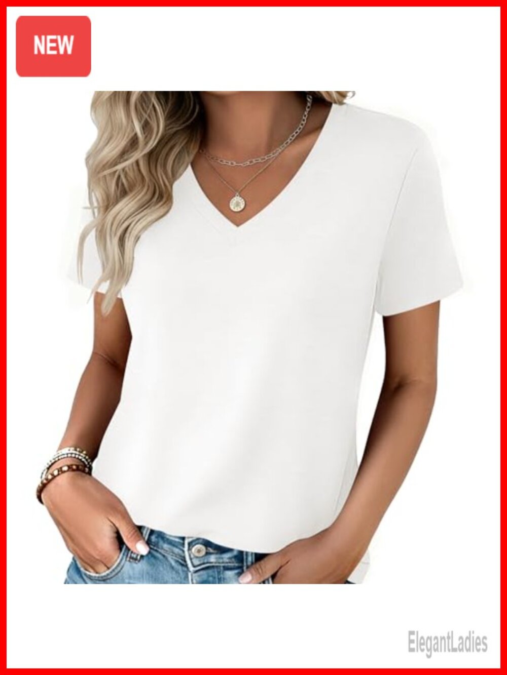 Womens V-Neck Short Sleeve T-Shirt Casual Summer Top Loose Fit